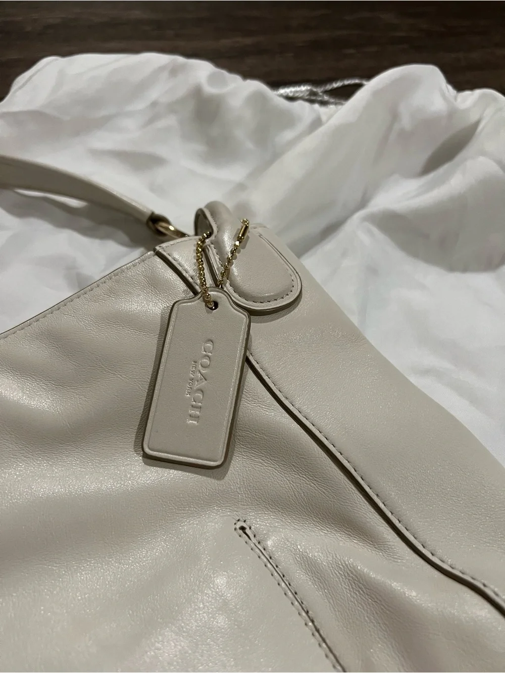 Coach Circle Whiplash Chalk White Leather Hobo Shoulder Bag with Gold Turnlock